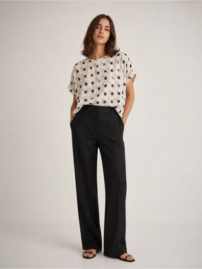Munthe Semi Sheer Abstract Print Ivory Blouse